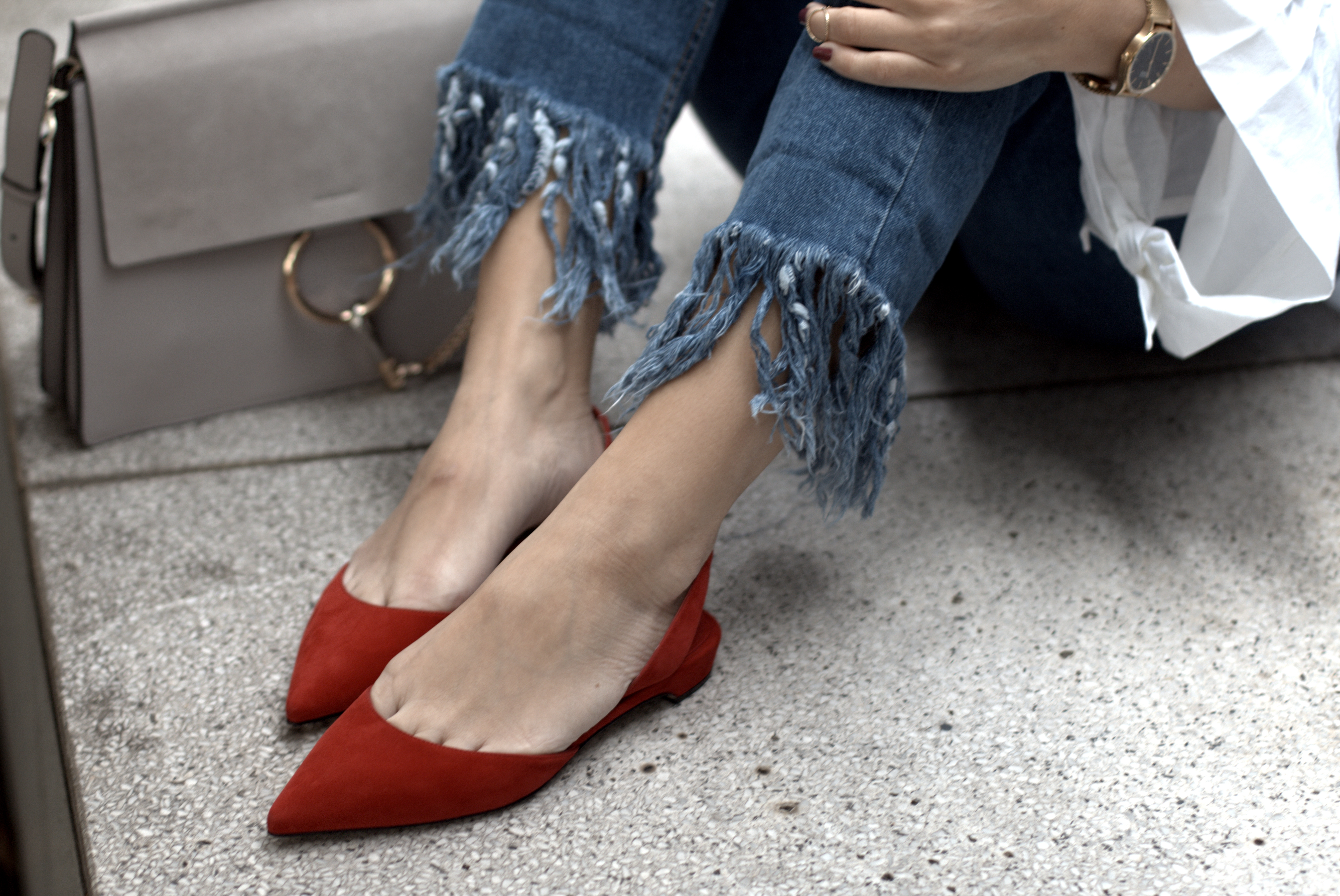 paul andrew red slingbacks slingback flats avenue32 chloe faye frayed denim