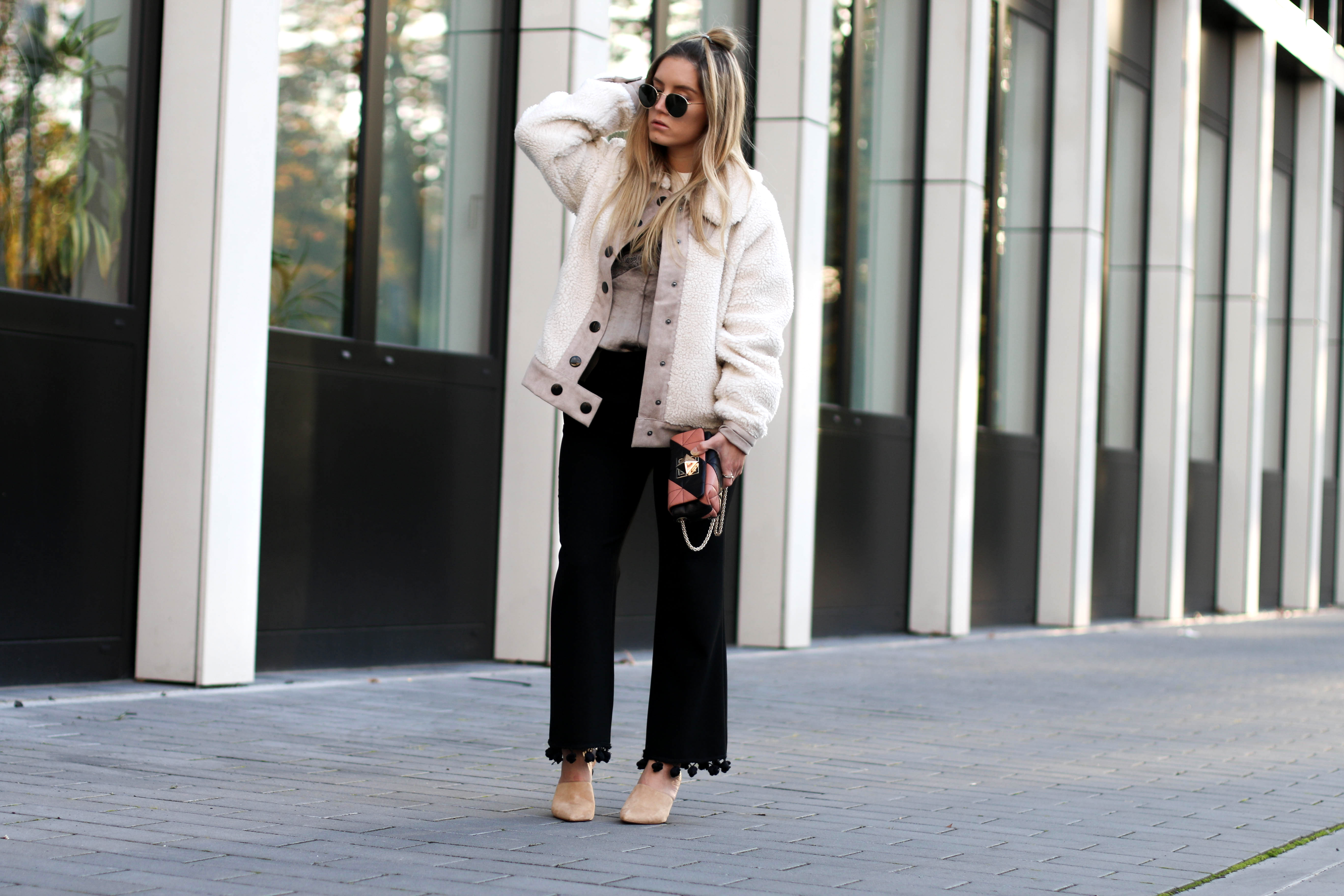 zara shearling jacket teddy jacket streetstyle blog sonia rykiel le copain bag