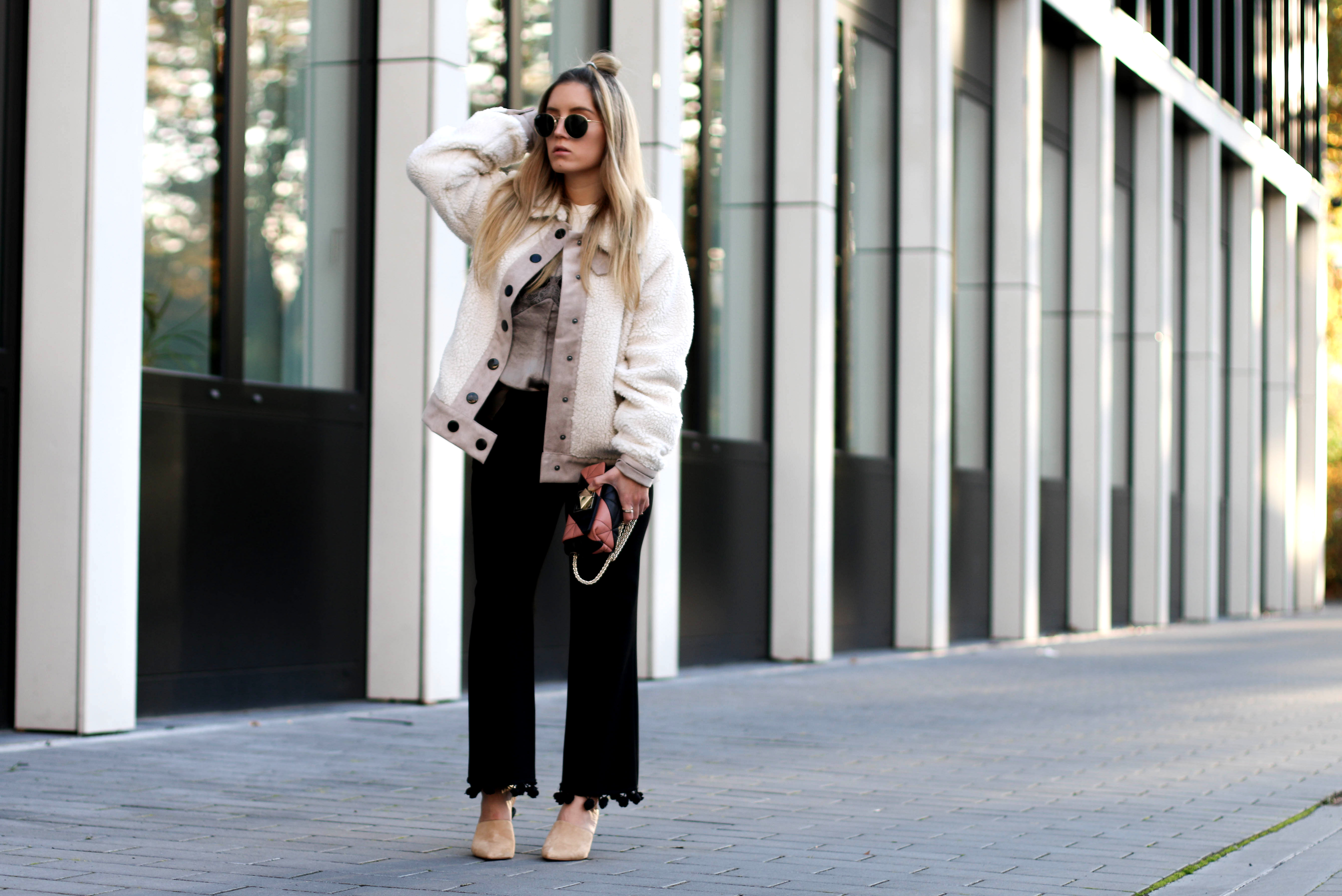 zara teddy jacket shearling jacket streetstyle blog sonia rykiel le copain bag quilted