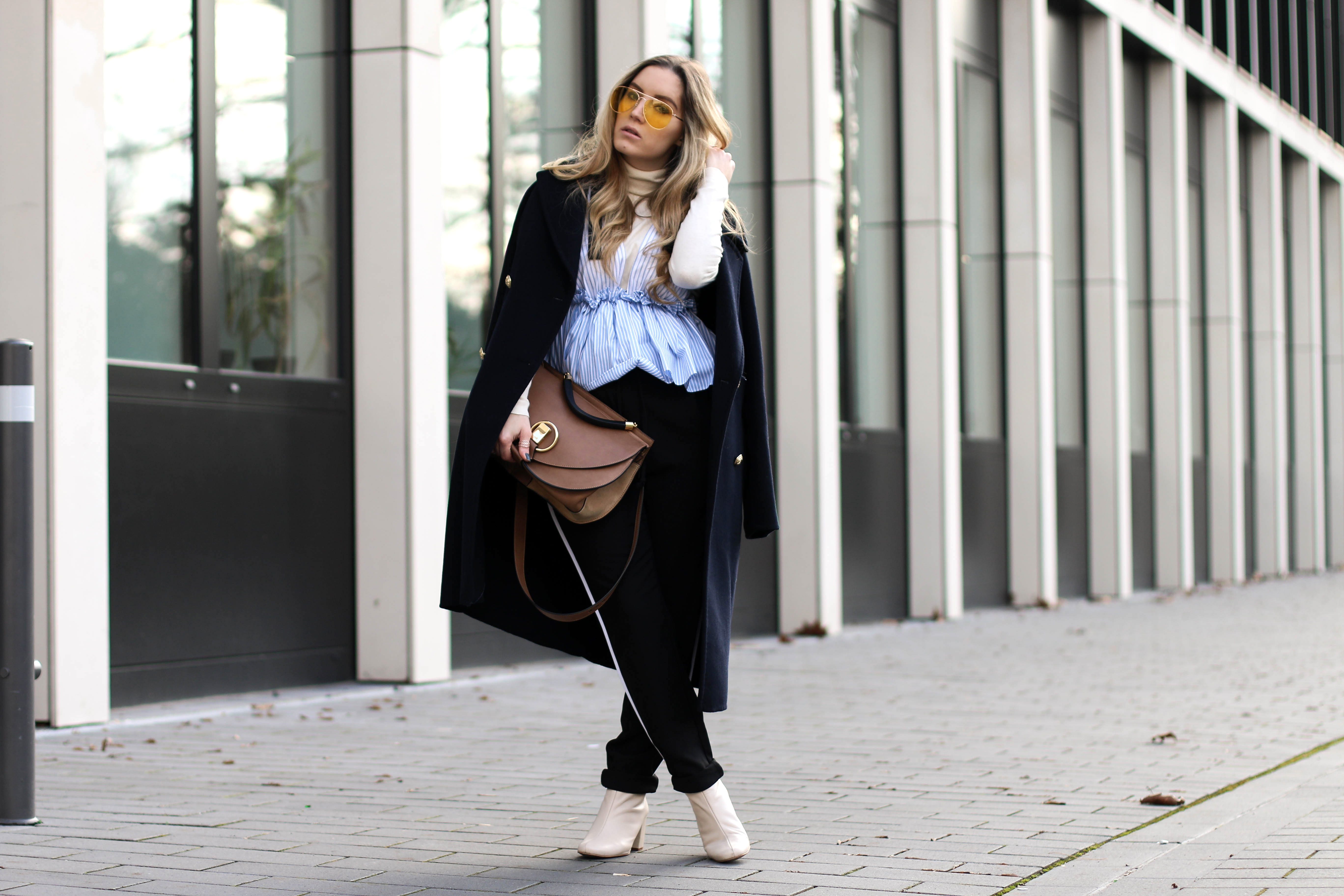 Peplum over Turtleneck colored sunglasses Chloé bag