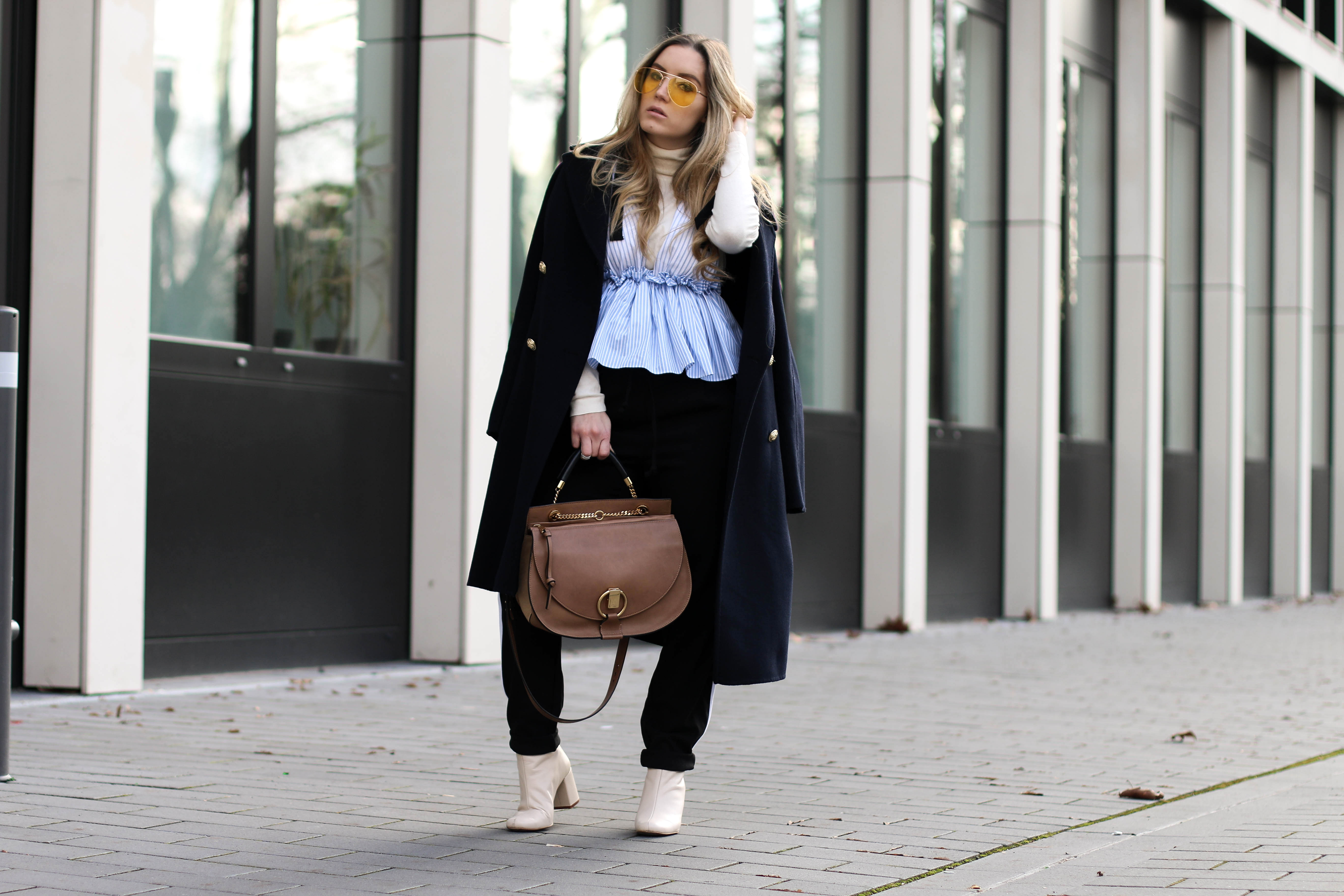 Peplum over Turtleneck Yellow Sunglasses Chloé Goldie Bag