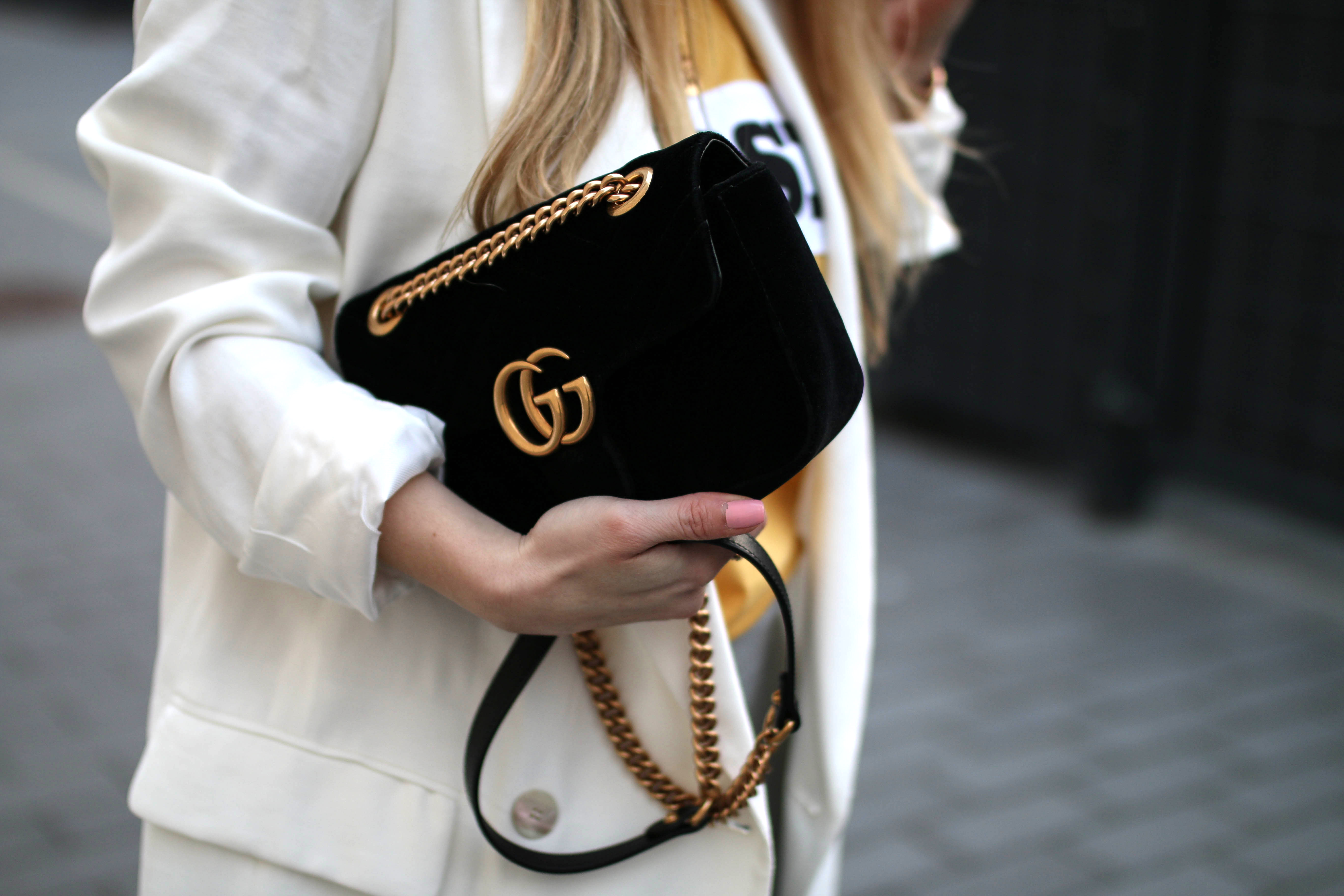 track pants gucci marmont bag outfit inspiration