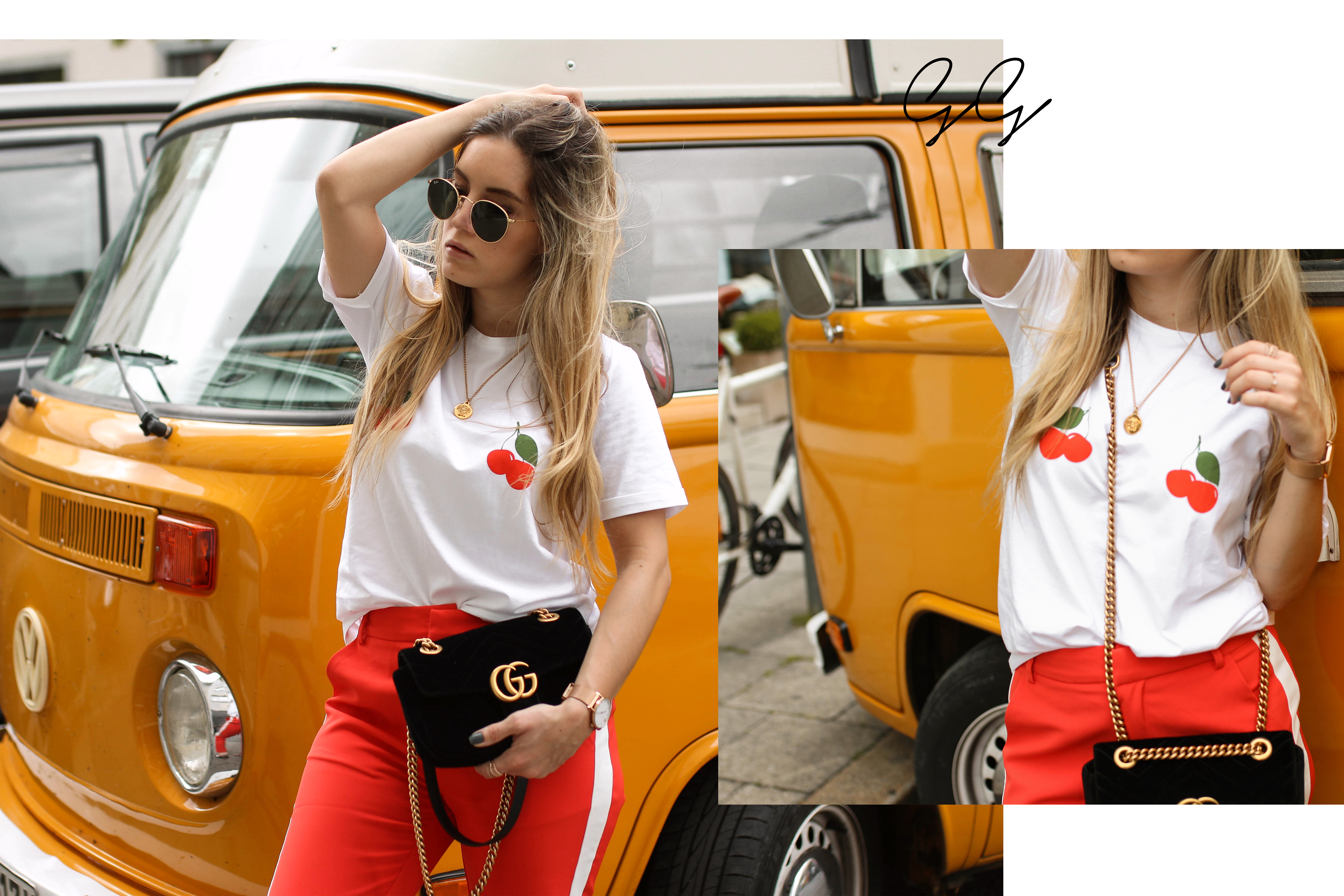 cherry shirt loavies fashionblogger gucci marmont black velvet streetstyle