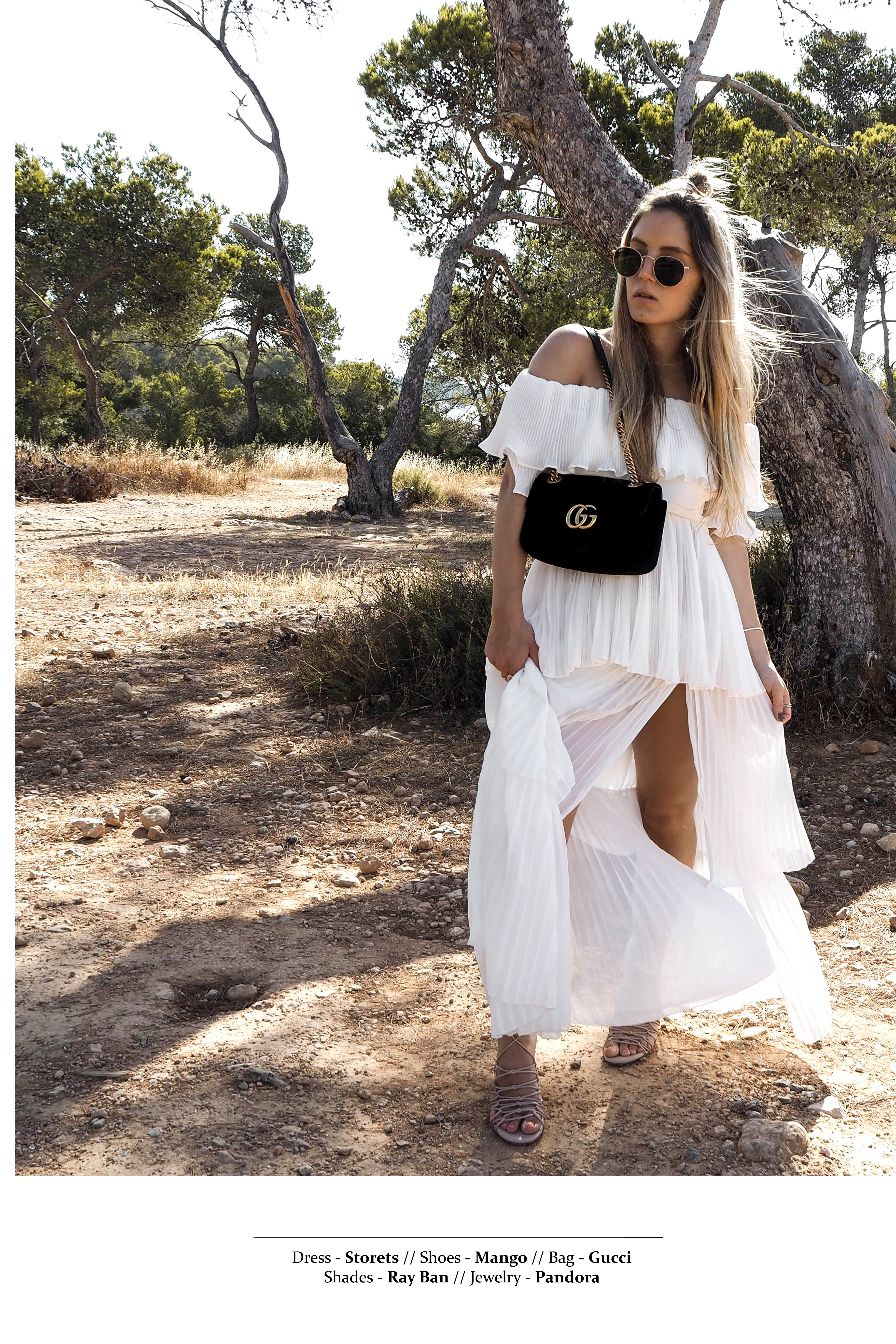 White Summer Dress Editorial Photoshoot Ibiza Sa Caleta Fashionblog ibiza beautiful bay